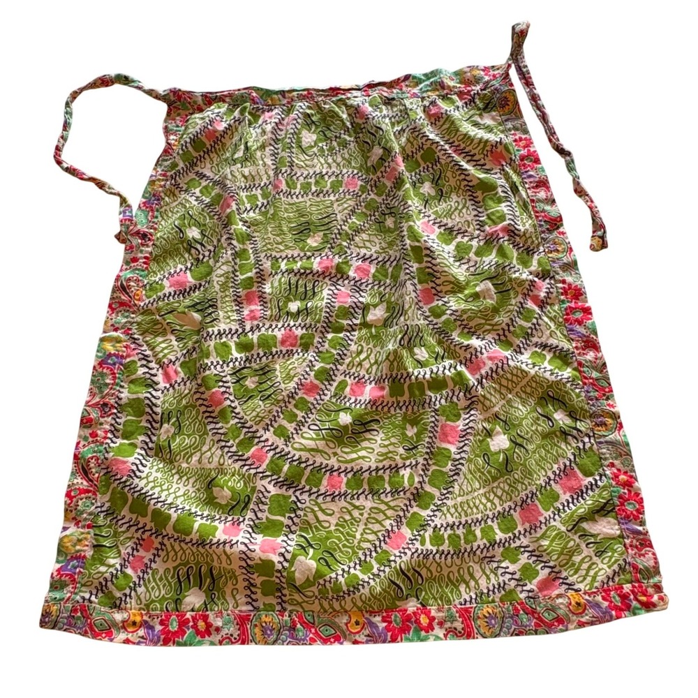 Lot Of 2 VTG 1950s Half Aprons Pink Green Cotton Novelty Farmhouse Prints MCM